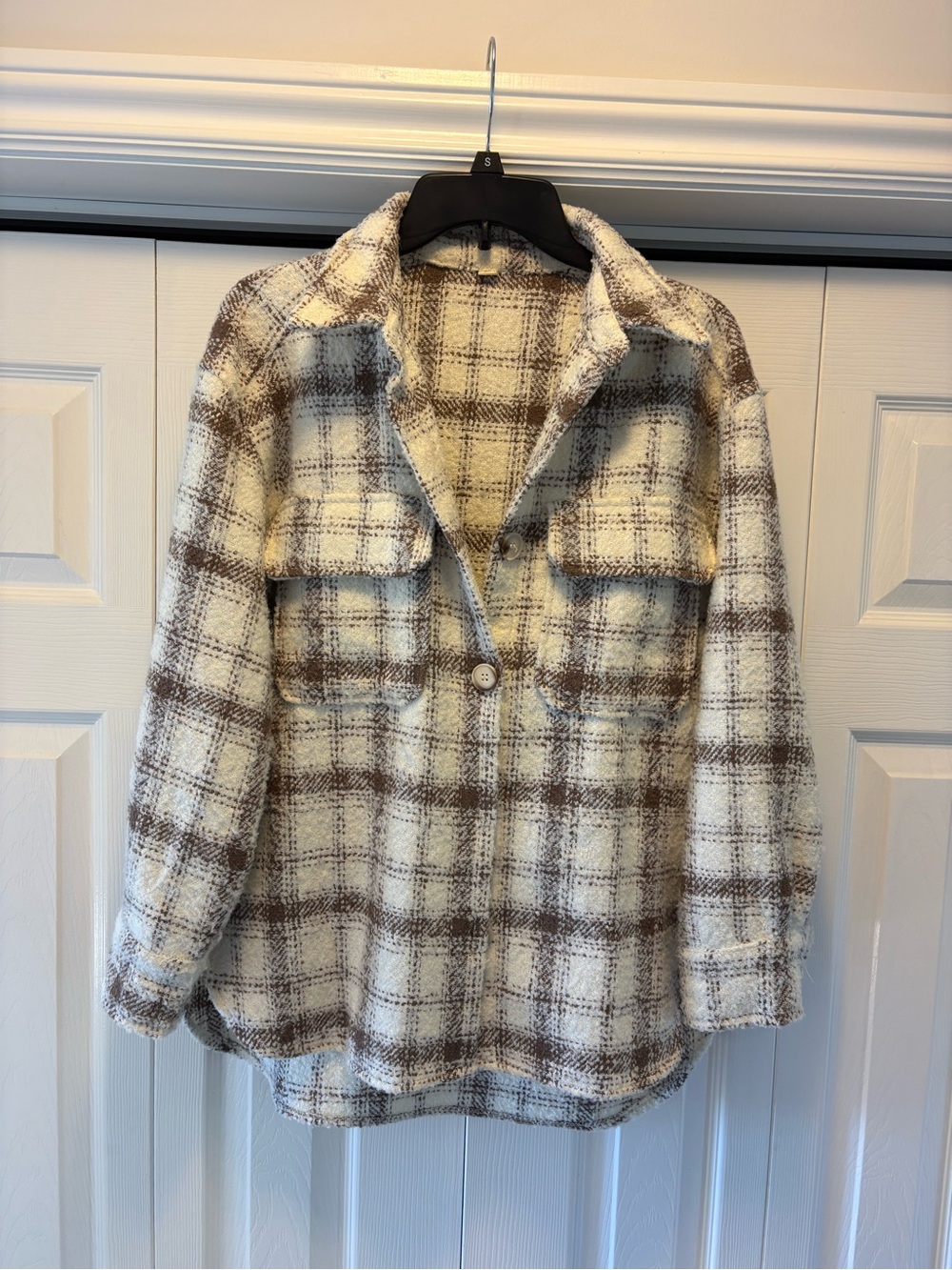 Women’s Plaid Shacket Jacket - Cream & Brown